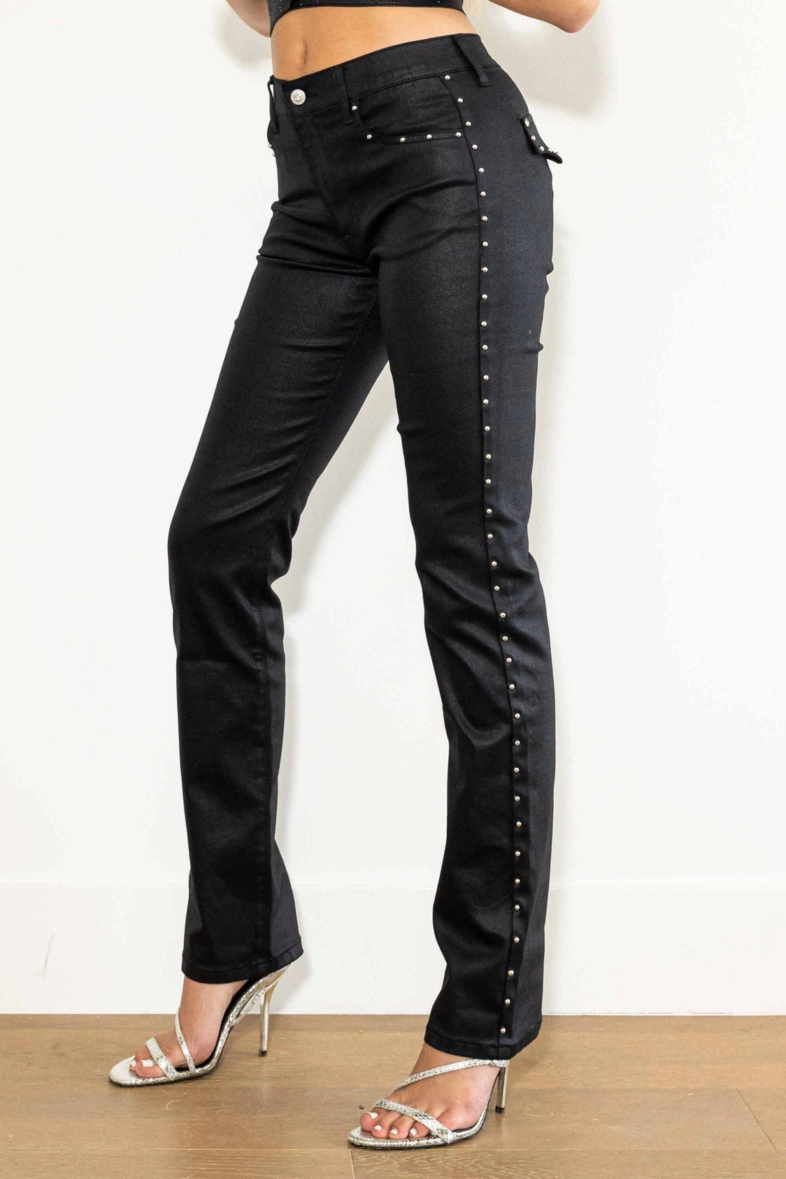 Nail Head Coated Straight Jeans