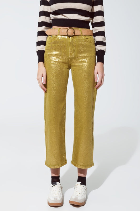 Metallic Glow Straight Leg Jeans