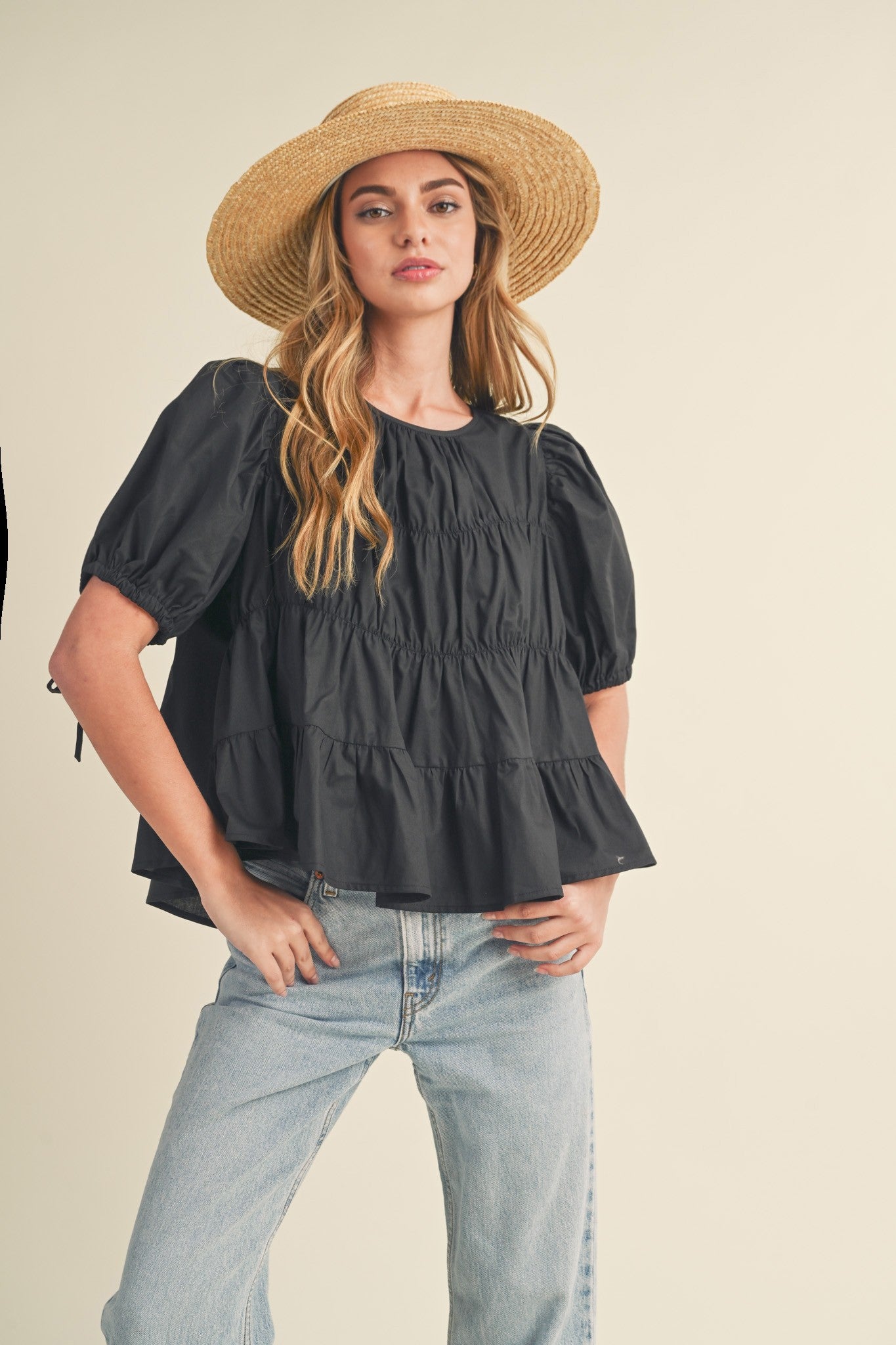 Shirring Puff Sleeve Top