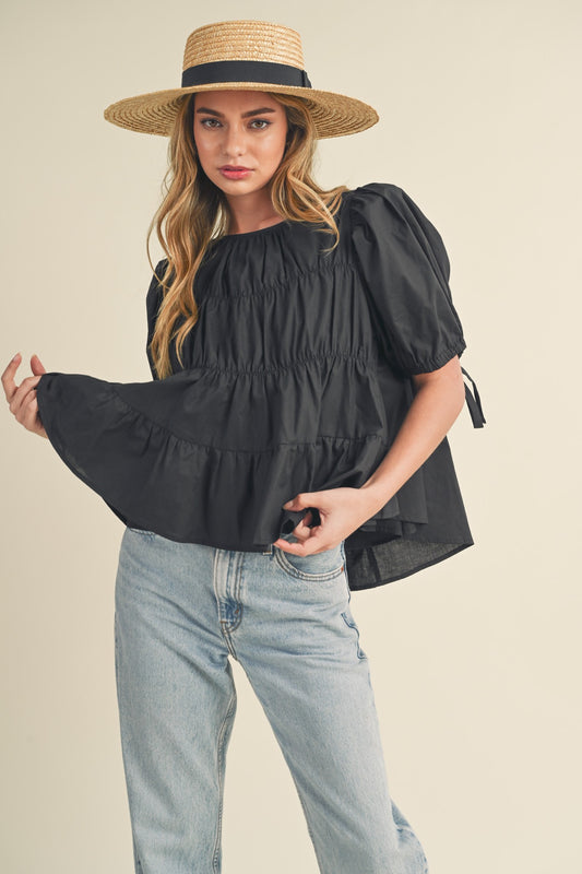 Shirring Puff Sleeve Top