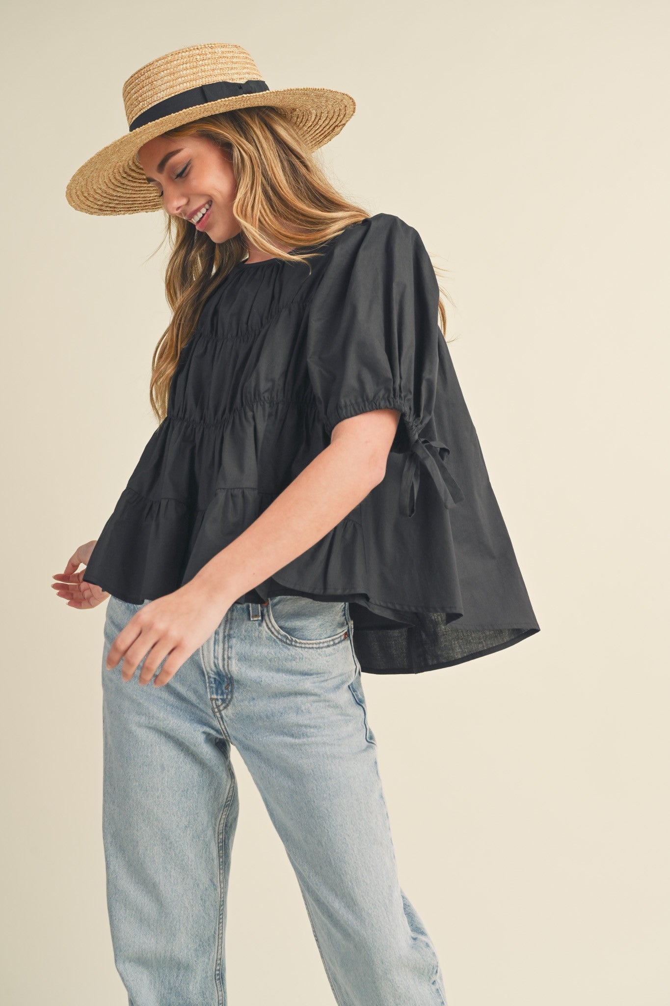 Shirring Puff Sleeve Top