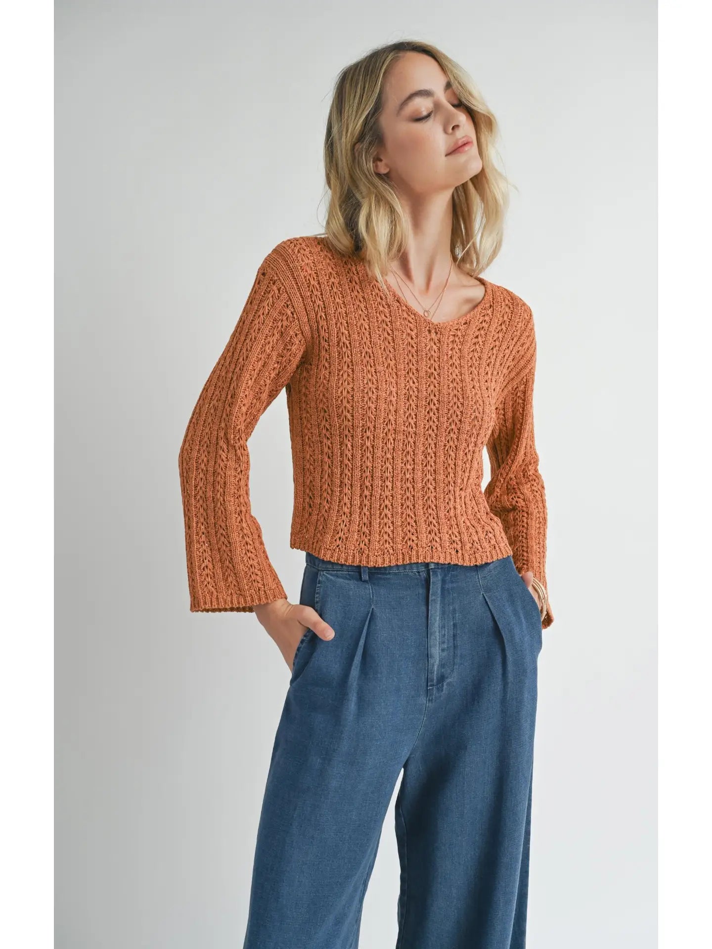 Pumpkin Pointelle Knit