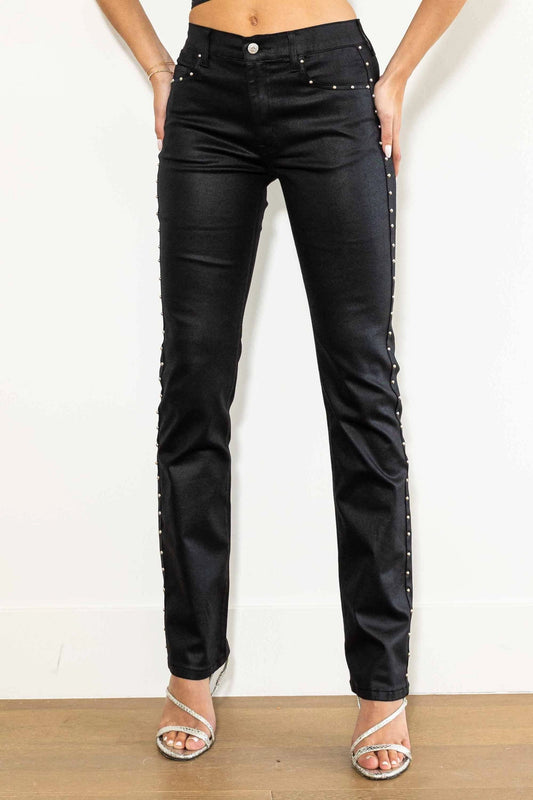 Nail Head Coated Straight Jeans