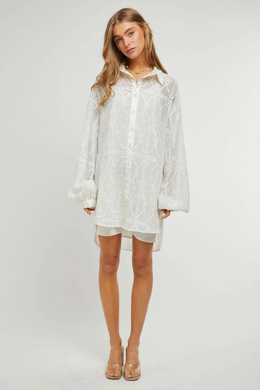 Lace Placket Shirt Dress