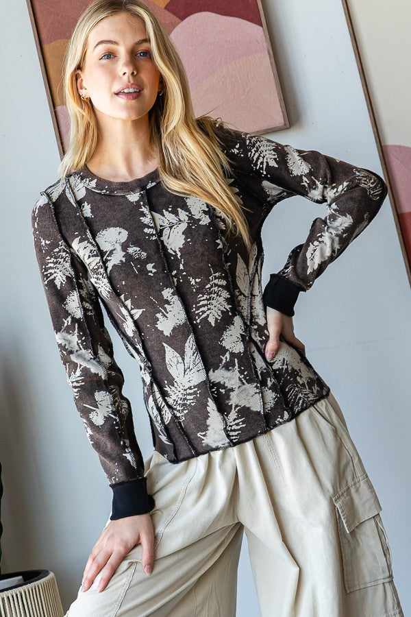 Leaf Printed Knit Top