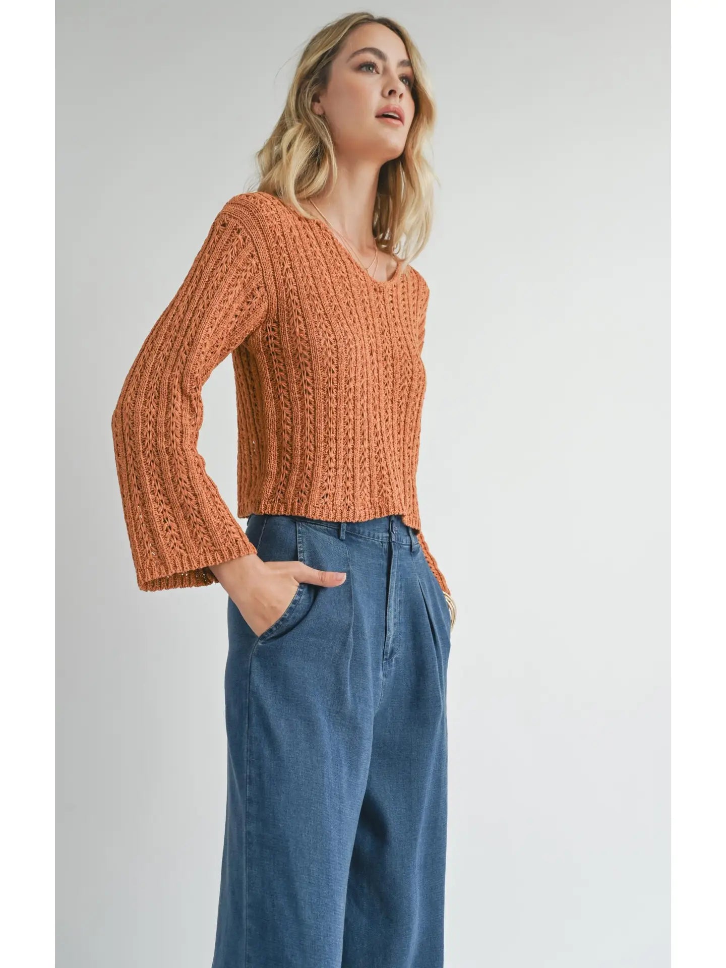 Pumpkin Pointelle Knit