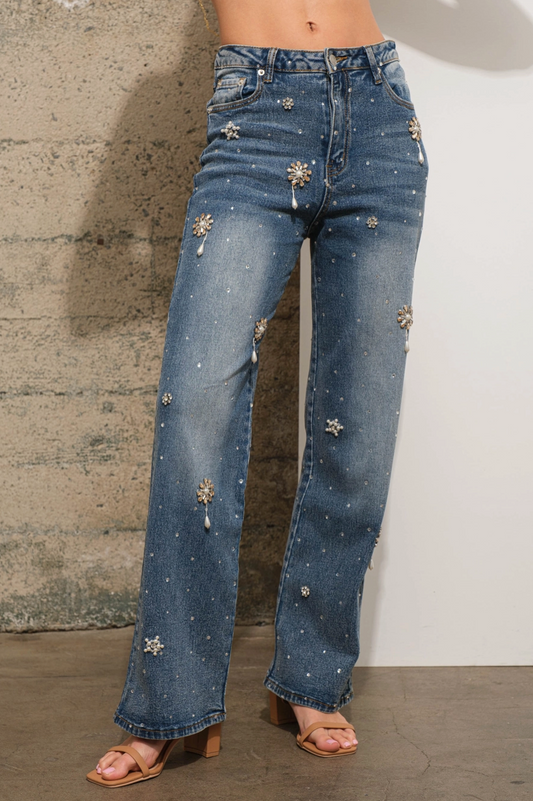 Rhinestone Flora Jeans