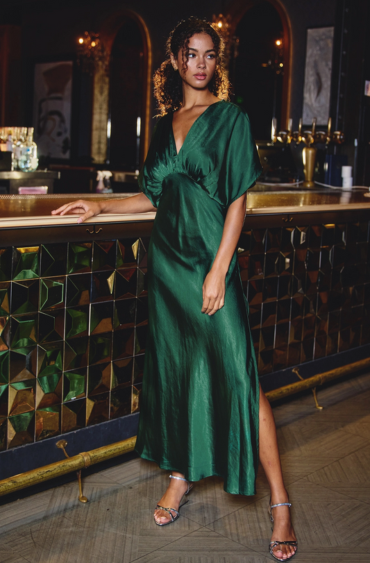 Emerald Blouson Maxi Dress